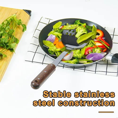 Vista 6 de FJNATINH Espátula y Cucharón de Wok de Acero Inoxidable, Juego de Utensilios de Cocina de Metal con Acabado Espejo, Accesorios de Wok con Mango