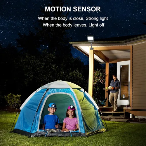 Vista 5 de Engrepo - Luces solares al aire libre, 1000LM 168 luces LED, luz de sensor de movimiento alimentada por energía solar, luz de inundación solar