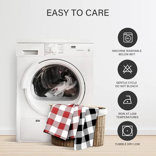 Vista 8 de Simple Deluxe Paquete de 4 cenefas opacas de cuadros búfalo para ventanas de cocina, sala de estar, casa de campo, dormitorio, cenefa de cortina