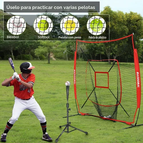 Vista 5 de BaseGoal 7x7ft Baseball Practice Net with Batting Tee and Strike Zone Negro-a