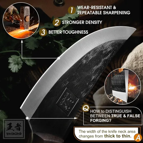 Vista 4 de ENOKING Mini cuchillo vikingo, cuchillo japonés de carnicero de chef de 5.9 pulgadas, corte de carne con funda forjada a mano, cuchillo de carne