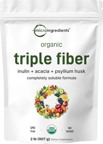 Micro Ingredients Organic Triple Fiber Powder, 2lb | Natural Prebiotic to Support Digestive & Gut Health | Soluble, Easily Digestible | Unflavored,