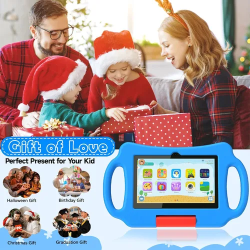Vista 7 de Tableta para niños de 7 pulgadas Android 12.0 para niños pequeños, 4 GB de RAM 32 GB ROM Bluetooth IPS Pantalla Control Parental Dual Cámara a Azul