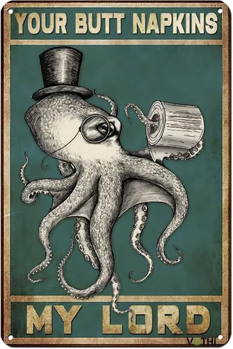 Decoración Divertida Inspirada en el Mar, «Your Butt Napkins My Lord» Cartel de Metal Retro; Decoración Náutica para Baño, Inodoro, Baño, Arte de