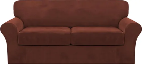 Vista 59 de FantasDecor Fundas de terciopelo para sofá de 2 piezas para sala, con cojín individual, protector elástico de muebles para mascotas, lavable a Negro