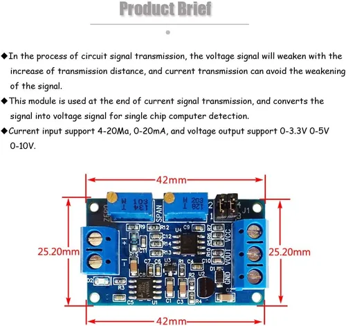 Vista 3 de Ximimark Módulo convertidor de corriente a voltaje 0/4-20mA a 0-3.3V 0-5V 0-10V Transmisor de voltaje Conversión de señal Placa de acondicionamiento