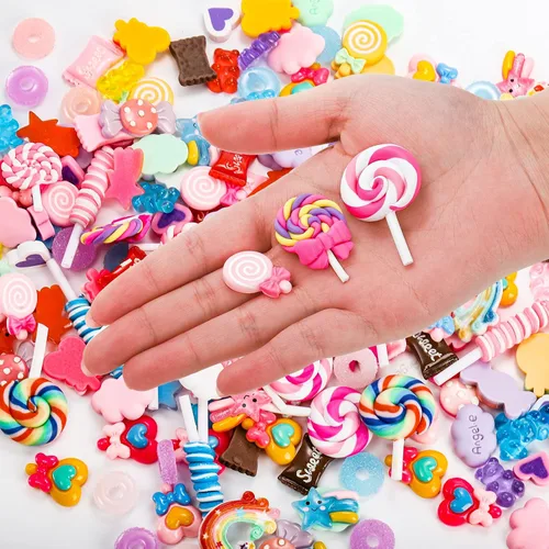 Vista 3 de ZOOFOX 220 dijes de limo de resina, dijes de caramelo falso, dijes de uñas de caramelo Kawaii, adornos surtidos de dulces para manualidades