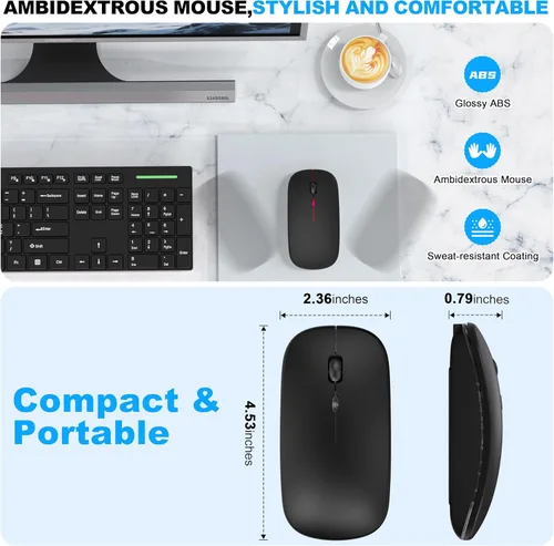 Vista 7 de Mouse inalámbrico Bluetooth para MacBook Air Mac Pro iPad, mouse silencioso recargable LED con receptor USB-A/USB-C de 2.4 GHz y mouse jiggler, Negro