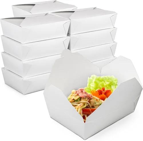 Vista 8 de Fit Meal Prep Paquete de 50 recipientes de papel de 54 onzas para llevar de 8.5 x 6 x 2 pulgadas, cajas blancas de comida para almuerzo #2, embalaje