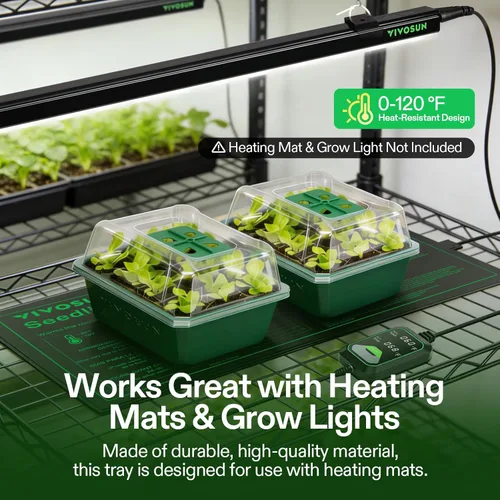 Vista 6 de VIVOSUN Paquete de 12 bandejas de inicio de semillas, kit de inicio de semillas de 144 celdas con cúpula de humedad, bandejas planas reutilizables