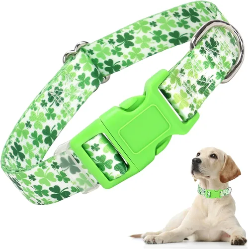 Vista 8 de Lindo collar de perro con patrones de flores verdes para perros machos y hembras, collares ajustables y cómodos para perros XS, pequeños, medianos