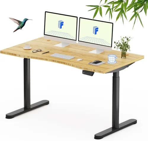 Vista 19 de FLEXISPOT EN1 Escritorio de pie de bambú, escritorio eléctrico de altura ajustable de 48 x 24 pulgadas, marco negro + parte superior de bambú, 2