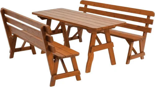 Mesa de cedro rojo de 4 pies con 2 bancos con respaldo de cedro rojo, tinte de cedro mancha de cedro