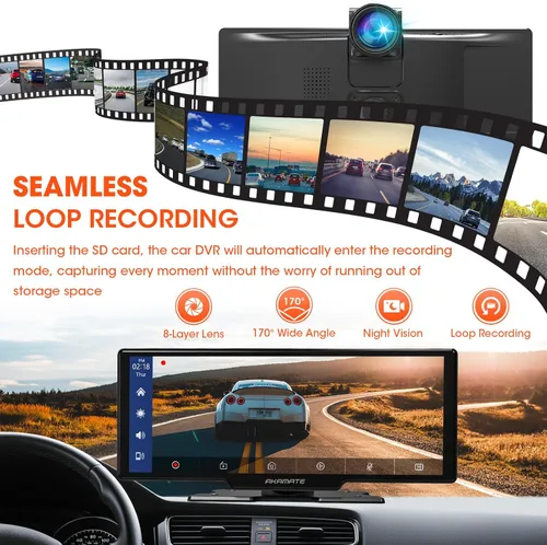 Vista 4 de Pantalla portátil de Apple CarPlay: montaje en tablero estéreo inalámbrico Android Auto con cámara de tablero de 2.5 K - Pantalla HD IPS de 10.26