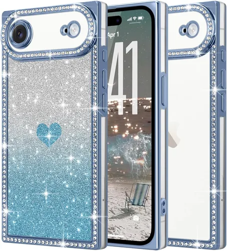 Vista 32 de Funda para iPhone 13, funda de diamantes de imitación de lujo con patrón de corazón de amor de cristal [papel con purpurina extraíble], parachoques