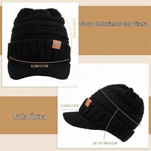 Vista 4 de Sombreros de invierno para mujeres - Gorro de punto cálido y con estilo, grueso, con visera, lindos sombreros de invierno suaves y elásticos