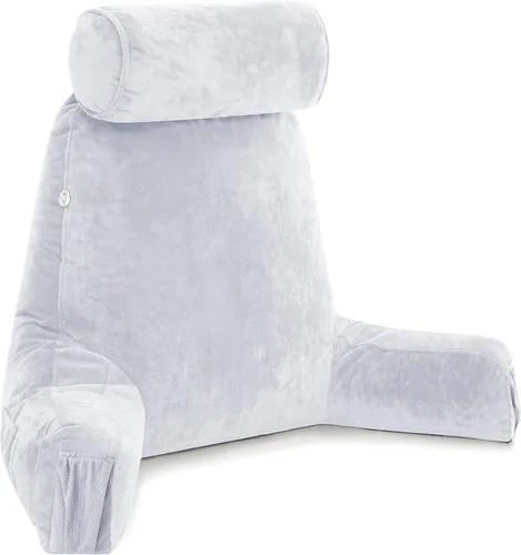 Vista 28 de Husband Pillow Backrest with Arms - Adult Reading Pillow with Shredded Memory Foam, Ultra-Comfy Removable Microplush Cover & Detachable Neck Roll