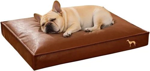 Vista 12 de Cama ortopédica para perros de tamaño mediano para perros pequeños con funda de piel sintética extraíble lavable impermeable, color negro, 35.4 x