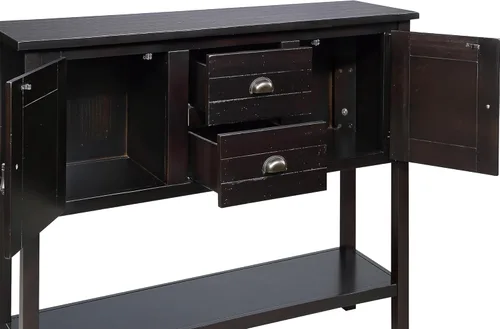 Vista 7 de LKTART Mesa consola de madera maciza estilo granja, mesa de sofá con cajones de almacenamiento y estantes, mesa de entrada para entrada, pasillo