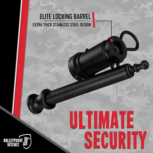 Vista 3 de BulletProof Hitches - Pasador de bloqueo de enganche de remolque de 5/8" - Ajuste universal, acero inoxidable, tapa de goma resistente a la Negro