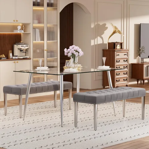 Vista 51 de Baysitone Juego de mesa de comedor de vidrio de 51 pulgadas para 4, juego de 5 piezas moderno de comedor, mesa de cocina rectangular de vidrio con 4