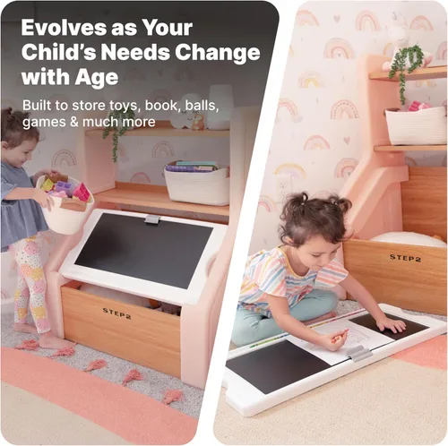 Vista 4 de Step2 Harmony - Caja de almacenamiento de juguetes, madera y plástico, estantes para libros, contenedor de almacenamiento de juguetes con tapa