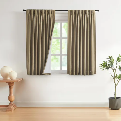 Vision Home Cortinas marrones con pliegues pinzados, opacas completas, cortinas de ventana de lino mezclado para oscurecer la habitación, cortinas