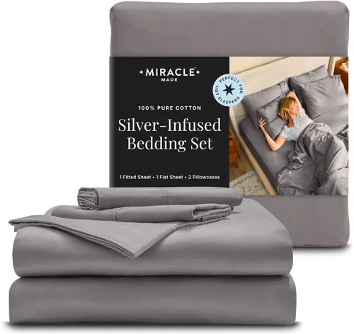 Vista 5 de Miracle Made Luxe - Juego de sábanas refrescantes y suaves, 4 piezas, tela de algodón con infusión de plata, ropa de cama ligera e hipoalergénica