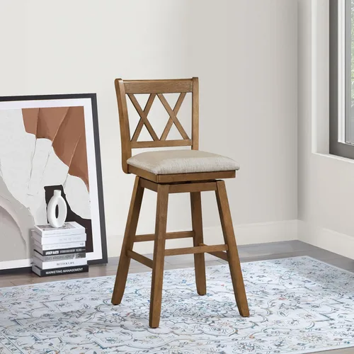 Vista 26 de Home Brookline Swivel Bar Stool Chair with 360° Turn Mechanism, Rustic Farmhouse Stools for Kitchen Counter with Cushion, 24" Seat Height, Black