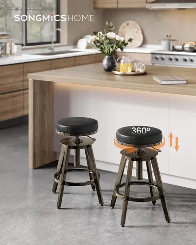 Vista 2 de Taburetes de bar SONGMICS Home, juego de 2, taburete de mostrador Steampunk para cocina, altura ajustable y asiento acolchado giratorio, taburete