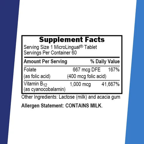 Vista 2 de Superior Source No Shot Vitamina B12 Cianocobalamina (1000 mcg), ácido fólico (400 mcg), tabletas microlingües de disolución rápida, 60