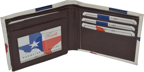 Vista 3 de Billetera exótica plegable para hombre, mapa de la bandera de Texas con caja de regalo impresa, rojo, blanco y azul (Red, White and Blue)
