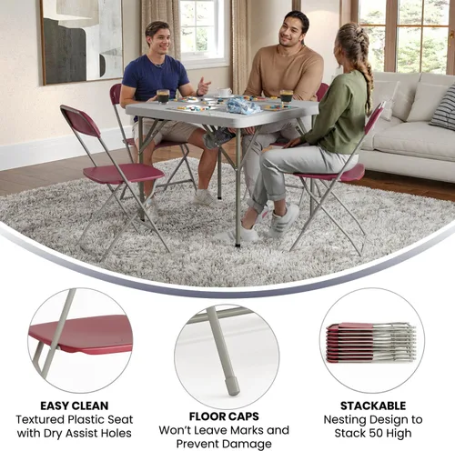 Vista 5 de Hercules Series Plastic Folding Chair Red - 10 Pack 650LB Weight Capacity Comfortable Event Chair-Lightweight Folding Chair