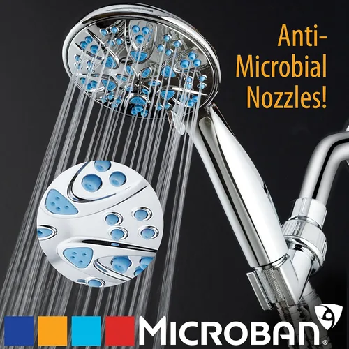 Vista 4 de AquaDance 5514 Antimicrobiano – Regadera de mano antiatasco de alta presión con 6 ajustes, protección Microban contra el crecimiento, para una