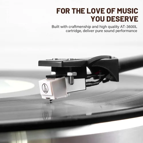 Vista 2 de Record Player for Vinyl with Built in Speakers, HiFi Belt Drive Turntable with Magnetic Cartridge AT-3600L, Phono Preamp, Bluetooth, Aux-in, Belt