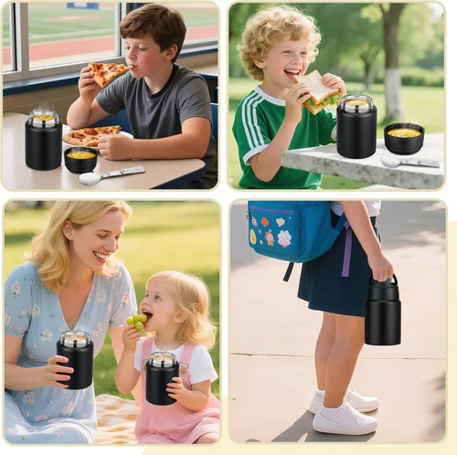 Vista 8 de Termo de sopa para comida caliente para niños, tarro de comida aislado de 16 onzas, contenedor térmico a prueba de fugas para niños, lonchera