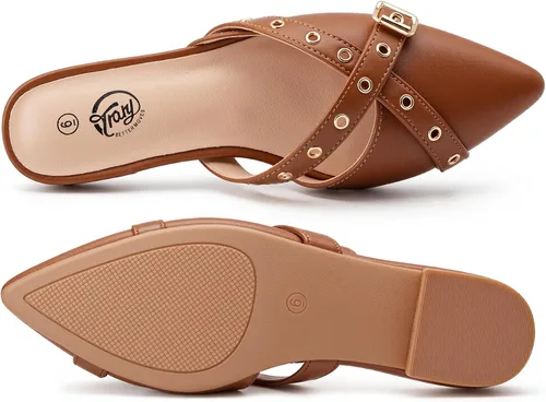Vista 3 de Trary - Sandalias con lazo y puntera puntiaguda para mujer, modernas, talla 5 B- marrón