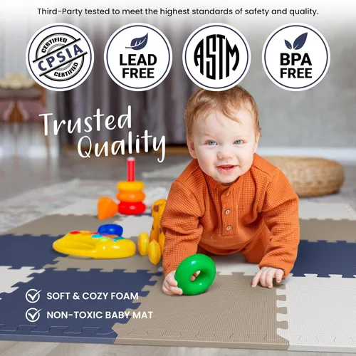 Vista 3 de 16 azulejos con bordes Tapete de juego para bebé de 12 x 12 pulgadas, azulejos de rompecabezas de espuma, no tóxico, suave, impermeable