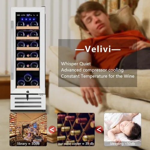 Vista 5 de Velivi Mini refrigerador de vino con capacidad de 18 botellas, enfriador de vino profesional integrado o independiente con sistemas de control