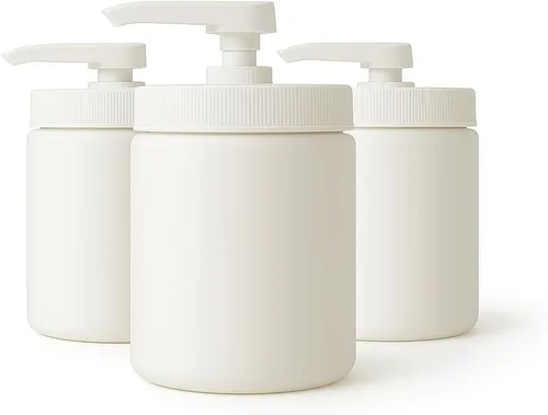 Vista 5 de Royal Massage Tarro de bomba de aceite de masaje/loción/crema vacío transparente de 16 oz con tapa de giro de bloqueo - ámbar
