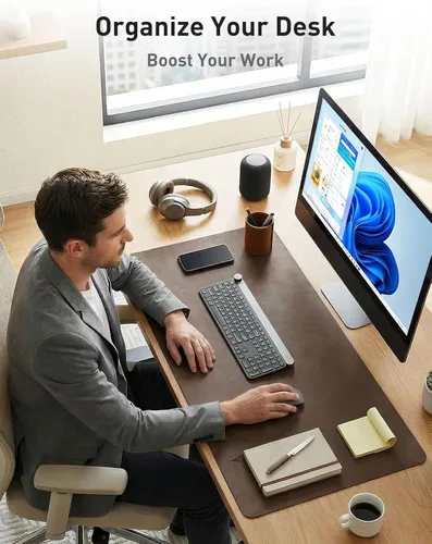 Vista 350 de Aothia Protector de escritorio de cuero, alfombrilla para mouse, alfombrilla de escritorio de oficina, 31.5 x 15.7 pulgadas, secante de escritorio