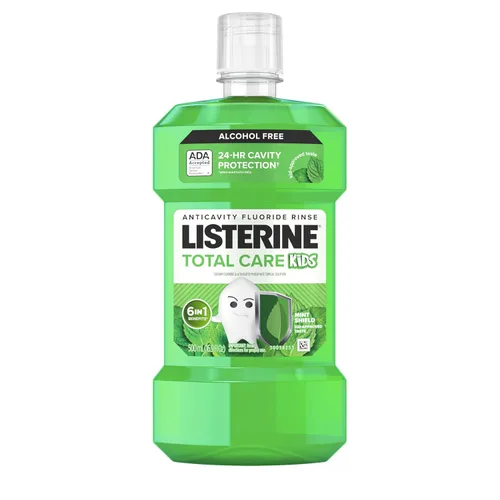 Listerine Total Care - Enjuague bucal para niños, aceptado por ADA, enjuague bucal anticaries con fluoruro de sodio sin alcohol, enjuague bucal para