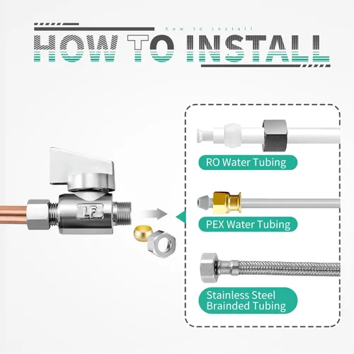 Vista 3 de Paquete de 2 válvulas de ángulo de compresión de 1/4 pulgadas de latón de alta calidad x 1/4 pulgadas de ángulo recto de agua de cuarto de vuelta