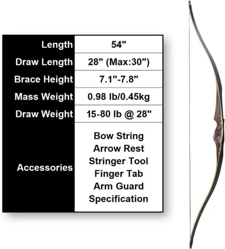 Vista 2 de Deerseeker Outdoor Archery 54" Traditional Bow Hunting Longbow with Bamboo Core Limbs Handmade Recurve Bow RH/LH for Targeting Practice Shooting