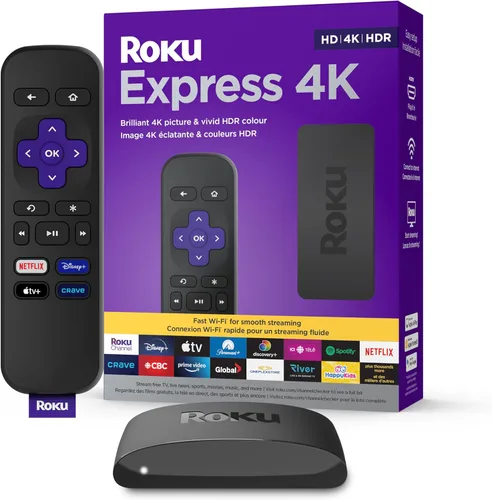 Roku Express 4K 2022 | Reproductor multimedia de transmisión HD/4K/HDR con transmisión inalámbrica fluida y mando a distancia simple Roku con