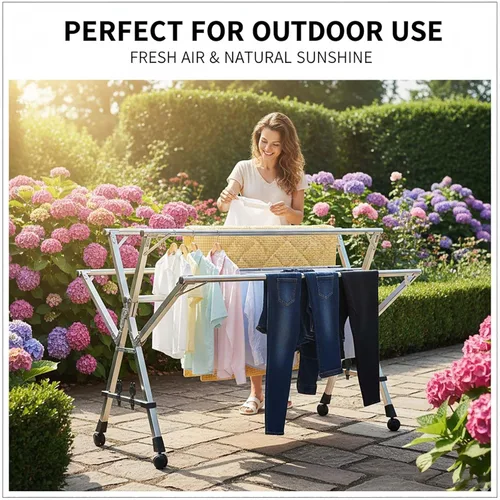 Vista 6 de This Retractable Stainless Steel Clothes Drying Rack, Foldable Laundry Drying Rack, Garment Rack and Clothesline Organizer for Indoor Or Outdoor