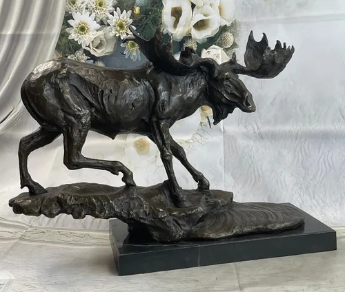 Vista 2 de Signed Bugatti Wildlife Large Moose Sculpture Hot Cast Home Cabin Decor Figure Artwork Gift Decor by Think Bronze