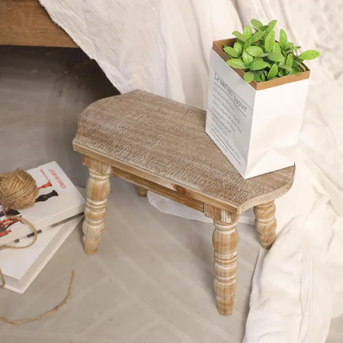 Vista 9 de Taburete de pie de madera Dwellington para baño, taburete de madera para adultos y niños, taburete de planta junto a la cama para cocina (Natural)