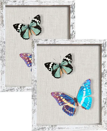 Vista 33 de Paquete de 2 marcos de caja de sombra de 8 x 10 pulgadas con parte trasera de lino, vitrina rústica resistente de memoria de flores, imágenes, Gris