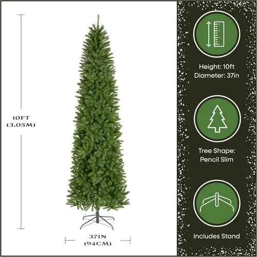Vista 4 de National Tree Company 10 ft Unlit Kingswood Fir Slim Artificial Christmas Tree, 1,715 Tips, Includes Stand, Green
